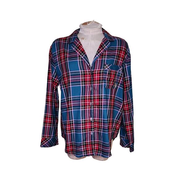 Victorias Secret Pajama Top Womens Plaid‎ Red Green Sleep Shirt Size S - Picture 1 of 5